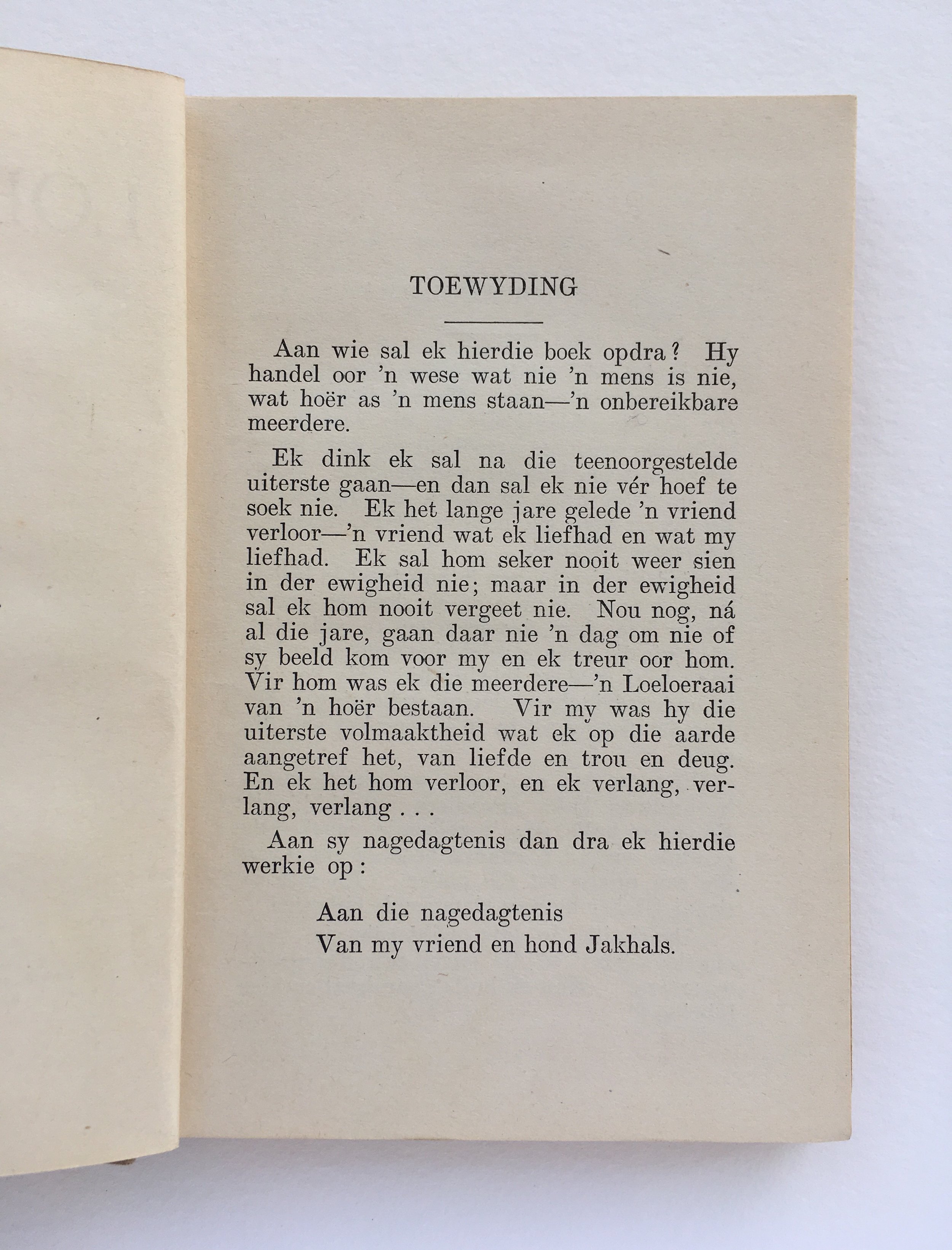 Dedication to Jakhals. CJ Langenhoven, Loeloeraai, 1929 4th edition. Originally published 1923.