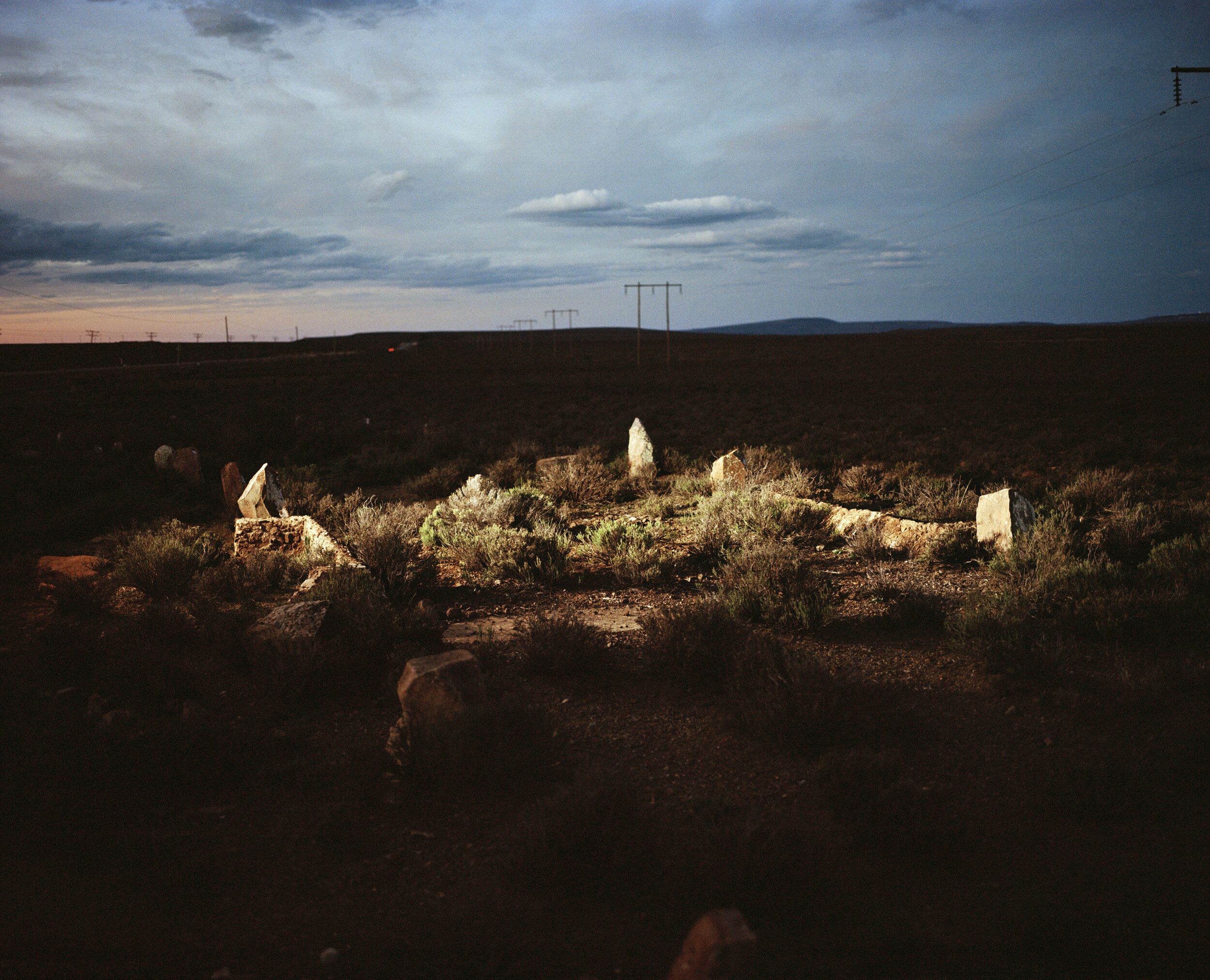 Some of the evidence remaining of the old main route to Sutherland - these lines of rocks can be seen from the R354 currently in use. The inside of the old road seems to have fully restored over time, looking exactly the same as the fynbos surroundi…