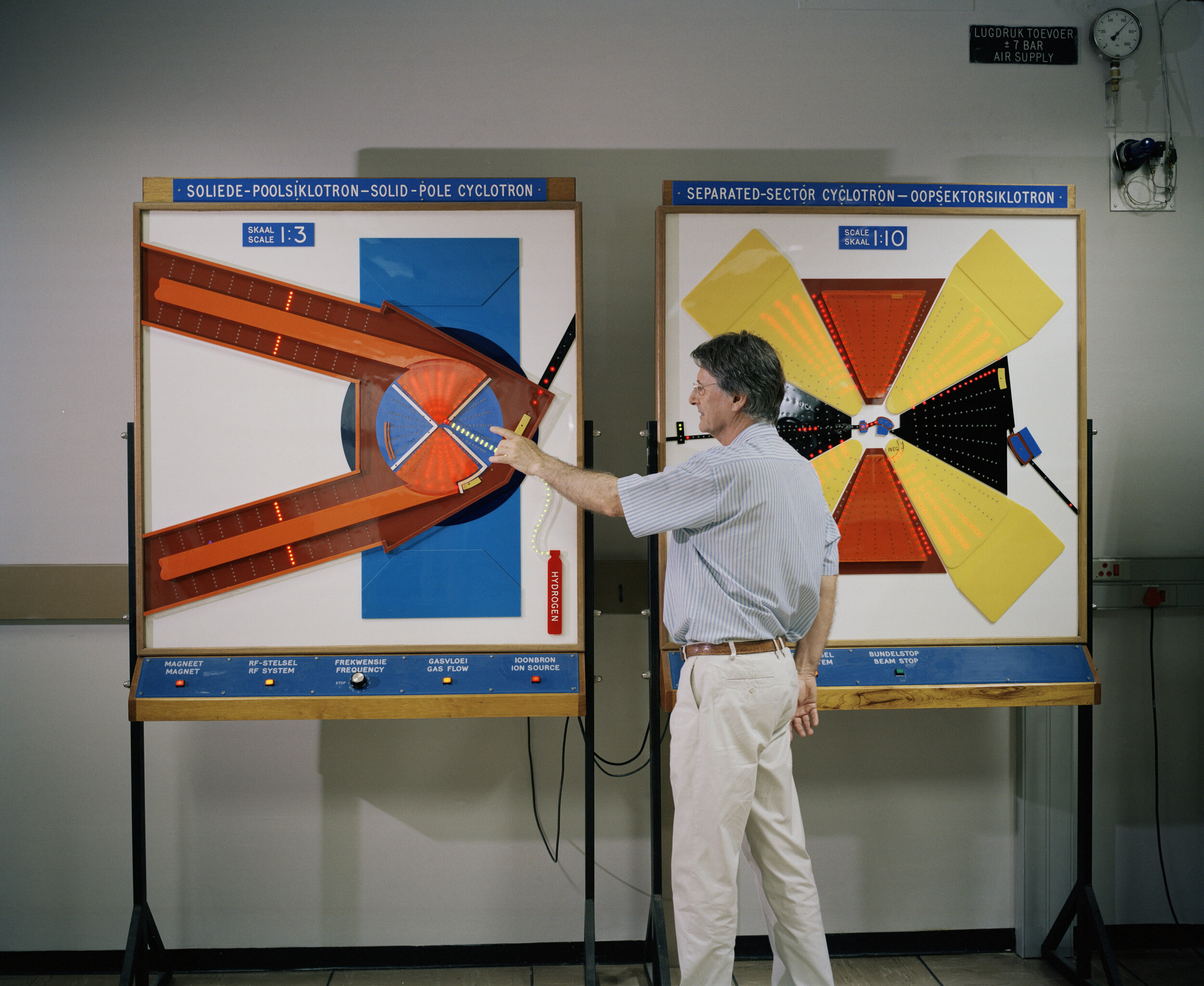 'So once the particle reach their maximum energy, then, they get extracted again, and get sent down to wherever we want them to go, for experiments or isotope production.'Dr Ricky Smit is showing a schematic representation of the principle of accele…